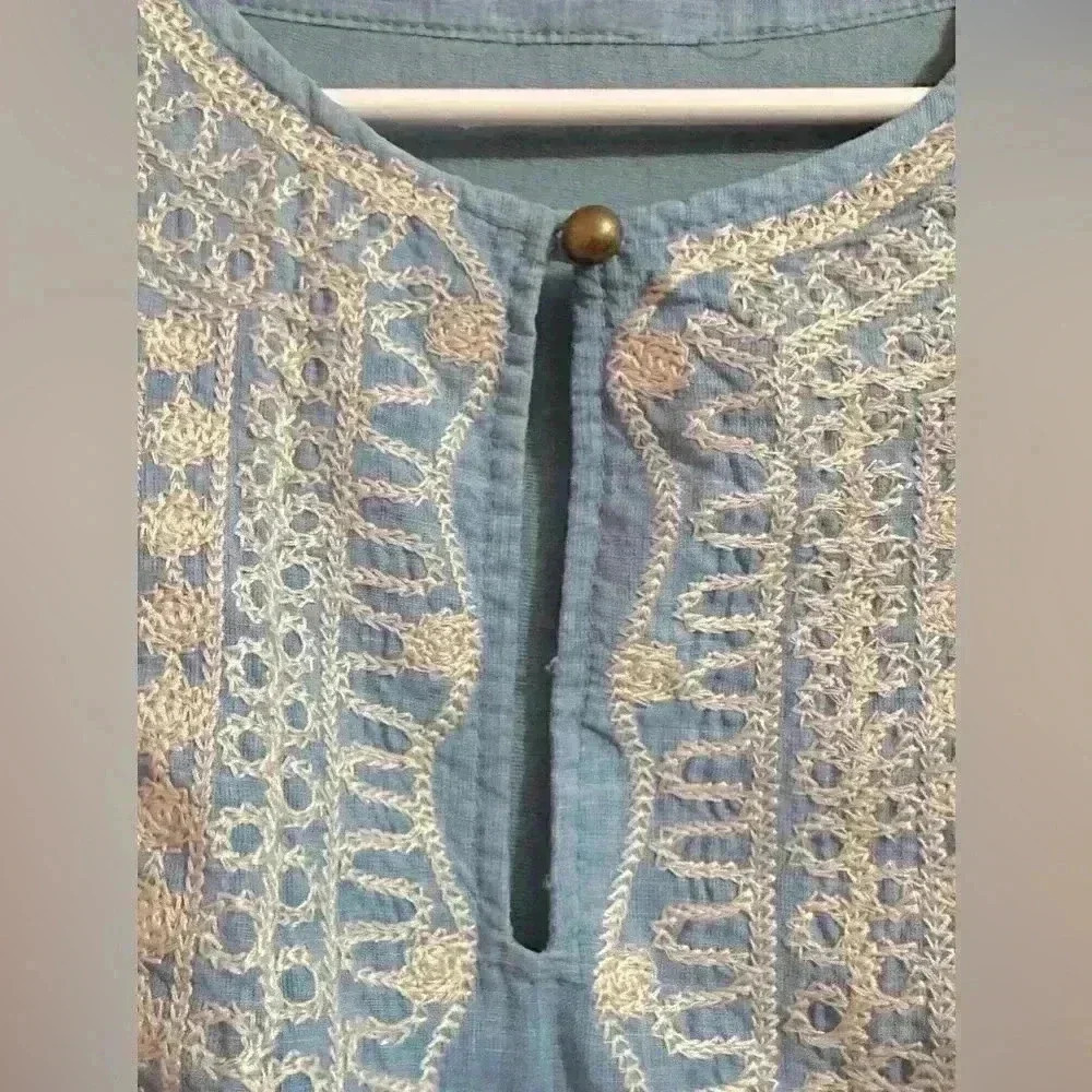 P Luka Milano Embroidered Linen Blend Dress Size M L Embossed Boho Short - Picture 7 of 8